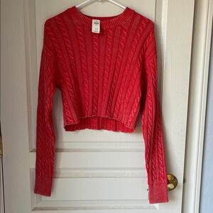 NWT Aerie Red Cropped cable Knit Sweater faded style size XS